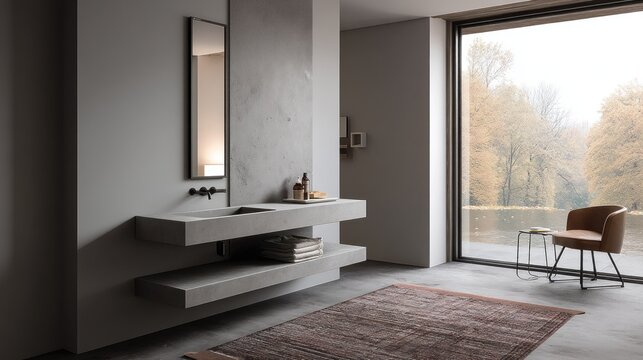 Minimalist wall-mounted vanity with monoblock sink 