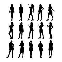 Black silhouette of woman big set, Female silhouette. Women's equality day. International Women's Day. Set of vector womens silhouettes