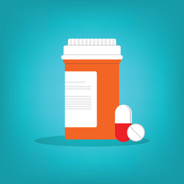 Vector drugs icon, pills, capsules and prescription bottles. Medicine vector illustration