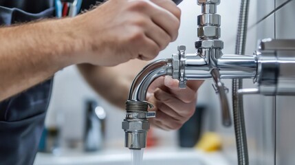Plumber installing a new shower valve in a bathroom. Featuring technical expertise and focus