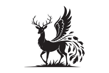 Majestic Phoenix Deer Silhouette Mythical Winged Stag Vector Art