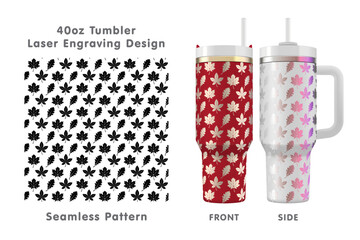 Autumn leaves tileable pattern. Seamless laser engraving design for 40oz tumbler. Full tumbler wrap. Vector illustration.