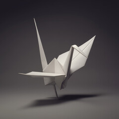 A geometric paper crane on pure white canvas sparks minimalist inspiration, artistry, and imaginative expression.