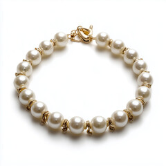 Obraz premium Luxurious pearls bracelet captured from above on a luminous white backdrop, exuding charm and elegance