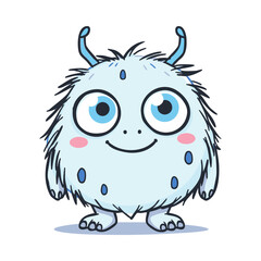 Big eyes Cute Blue Monster Smiling