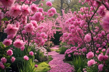 Obraz premium Beautiful Pink Flower Garden Wallpapers Showcasing Nature's Outdoor Blooms and Scenic Beauty