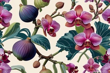 Vibrant Fig and Orchid Design on Cream Backgrounds for Stunning Visual Appeal