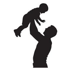Joyful Father and Child Silhouette Vector Dad Lifting Baby