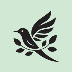 Fototapeta premium Minimalist Bird with Branch Logo – Elegant Nature Vector Design.