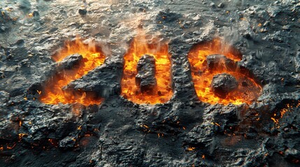 Blazing year 2026 burning in molten slag, hot metal or lava. Abstract background illustration.