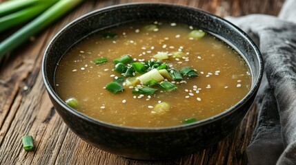 Asian Ramen Soup with Leeks and Sesame Seeds