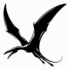 Black and white silhouette of a pterodactyl on a white isolated background. Vector graphics. EPS. © Dzianis