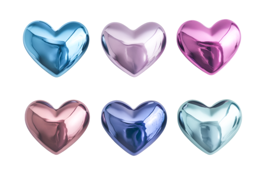 Six Shiny Pastel Hearts Romantic Love Symbols