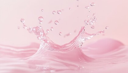 A refreshing splash of liquid serum or hyaluronic acid on a light pastel background, symbolizing nourishment and hydration for the skin