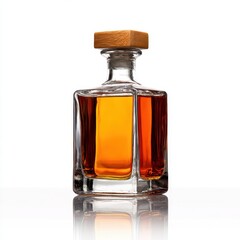 Whiskey decanter with wooden stopper isolated on white background