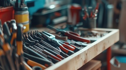 Fototapeta premium Laborer organizing tools at a construction site. Featuring organization and efficiency