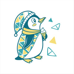 Cool Cartoon Penguin Mascot with Geometric Background
