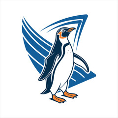 Cool Cartoon Penguin Mascot with Geometric Background