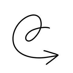 Hand-drawn looping arrow design element with a fluid, circular motion. Ideal for emphasizing cycles, repetition, or flow in creative layouts and infographic designs.