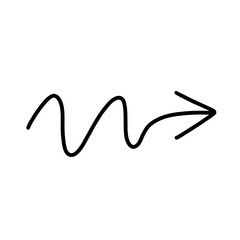 Hand-drawn wavy line with an arrow pointing right, styled in a clean, flowing sketch. Ideal for indicating movement, direction, or transitions in visual designs.