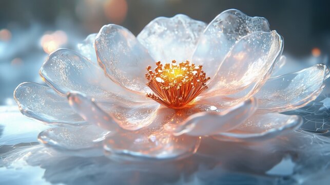 Transparent flower glowing with warm center