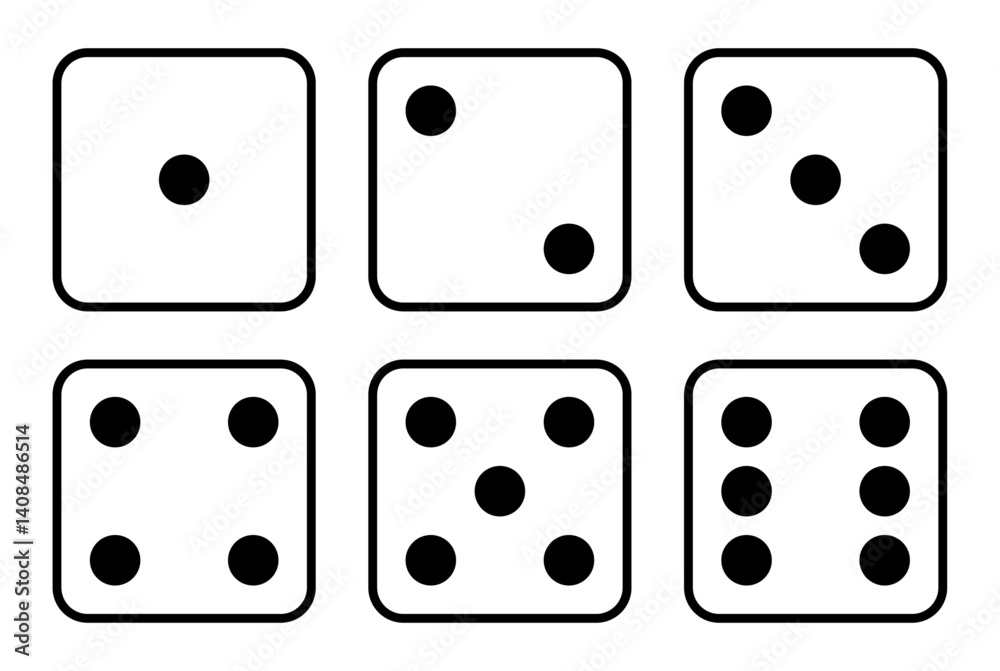 Aufkleber set of six sides of a die icon in black color outline. die icon set with all six faces in black colo