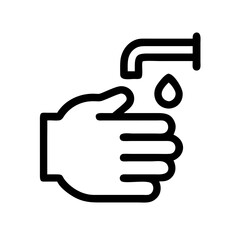 A simple and clean handwashing icon featuring a faucet and water droplet, ideal for hygiene, health, and safety-related designs.