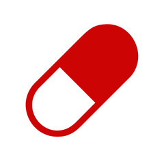 A bold and minimalist red pill capsule icon, ideal for healthcare, pharmacy, and medical-related designs.