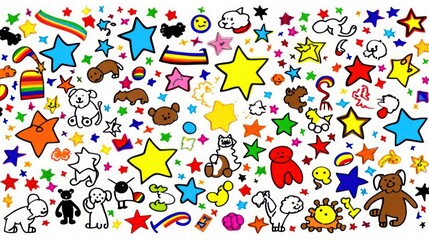 Cartoon Stars and Animal Drawings Pattern for Kids Designs and Backgrounds
