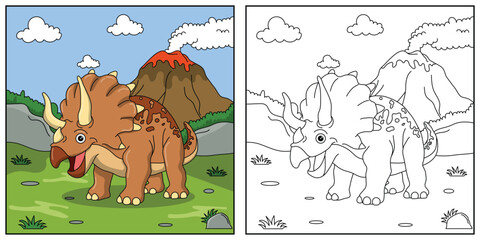 cute cartoon dinosaur Xenoceratops, funny illustration, coloring book for kids and children. © styo