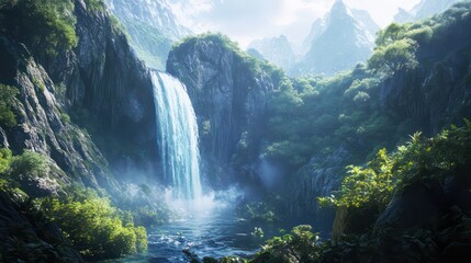 Majestic waterfall canyon scenery
