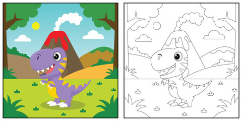 cute cartoon dinosaur apatosaurus, funny illustration, coloring book for kids and children.