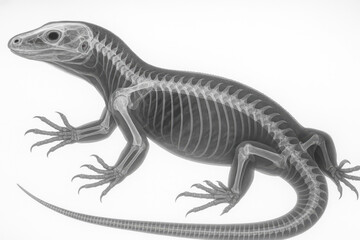 Fototapeta premium X-ray illustration of Komodo dragon (Varanus komodoensis) skeleton on white background — generative AI