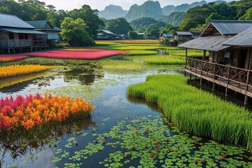 Obraz premium Vibrant and Lush Landscapes of Productive Southeast Asian Wetlands in June