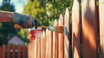 Painter applying a second coat of paint to a fence. Featuring precision and dedication
