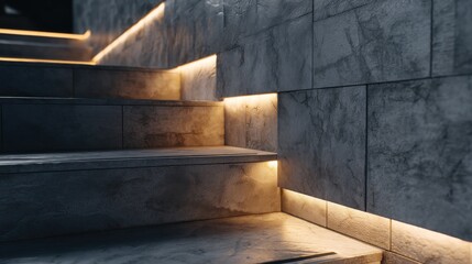 Modern tiled stair with thin lighting edge  