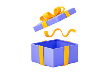 Open gift box 3d render illustration on transparent background