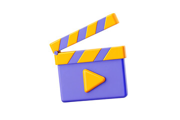 3d movie clapperboard with play button icon on transparent background