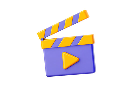3d movie clapperboard with play button icon on transparent background
