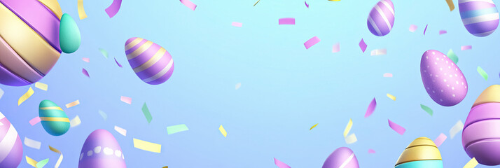 Fototapeta premium Celebrate Easter with colorful eggs and confetti in a vibrant flat illustration