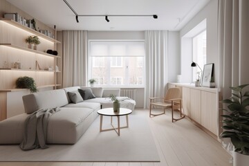 Fototapeta premium A minimalist Scandinavian-style apartment with soft lighting and clean aesthetics