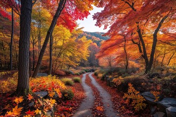 Naklejka premium Vibrant Autumn Landscape with Colorful Foliage in Nature Reserve