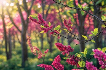 Lively Summer Forest with Vibrant Branches and Stems