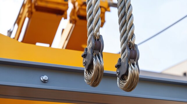 Tower crane rigger securing steel loads for lifting. Featuring teamwork and precision
