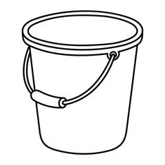 Garden bucket vector illustration. Hand-drawn doodle style plastic pail with handle. Black line art isolated on white background.
