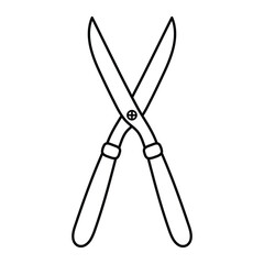 Garden shears vector illustration. Hand-drawn doodle style pruning scissors. Black line art isolated on white background.