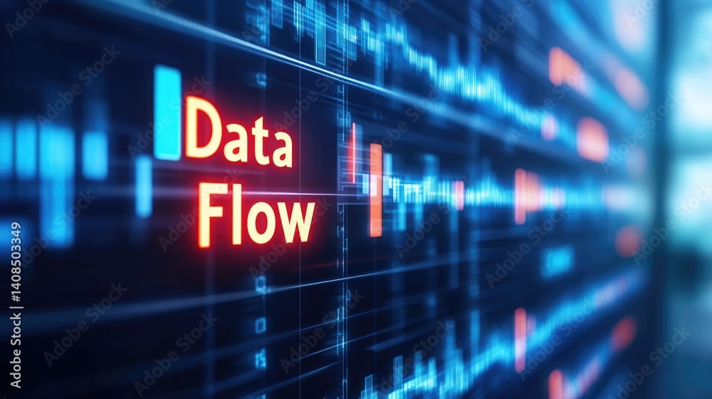 Poster dynamic data flow visualization with graphs and charts in background