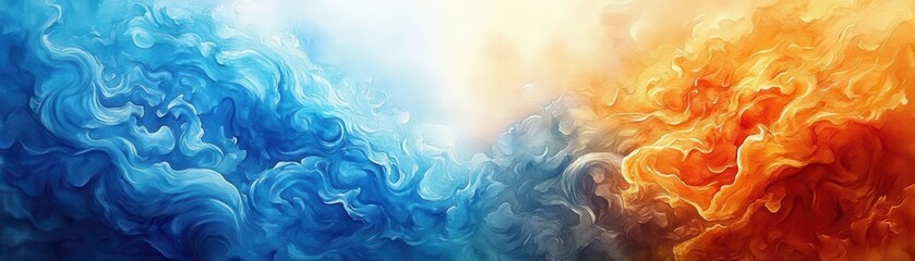Abstract elemental fusion, combining fire, water, air, earth in harmony, watercolor style