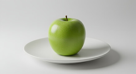 Fresh Granny Smith Apple On A White Plate Against White Background