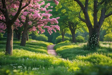 Captivating Emerald Summer Forest with Colorful Blooms and Lush Nature